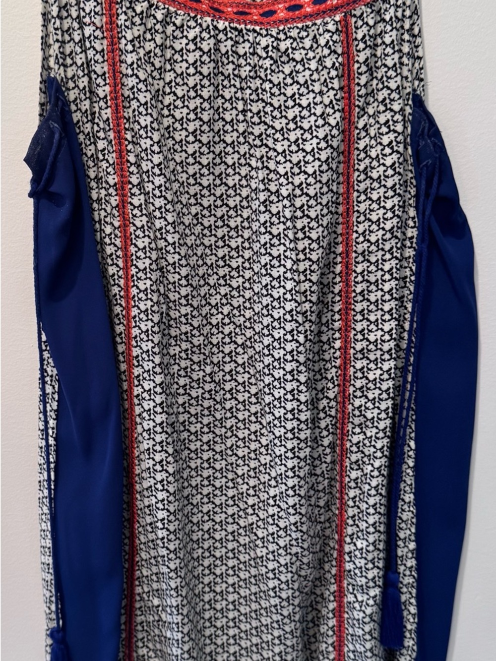 THML Navy Blue, White & Red Patterned Sleeveless Dress
